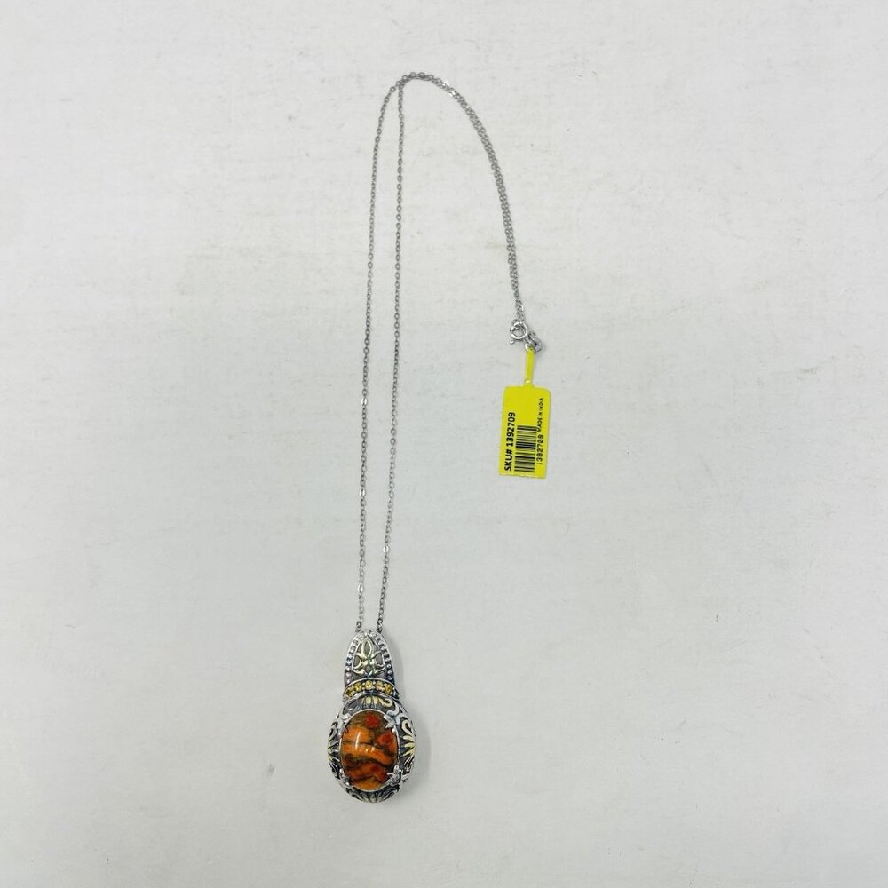 Shop LC Oval Mojave Orange Turquoise/Brazilian Citrine Pendant with Chain 5247‎